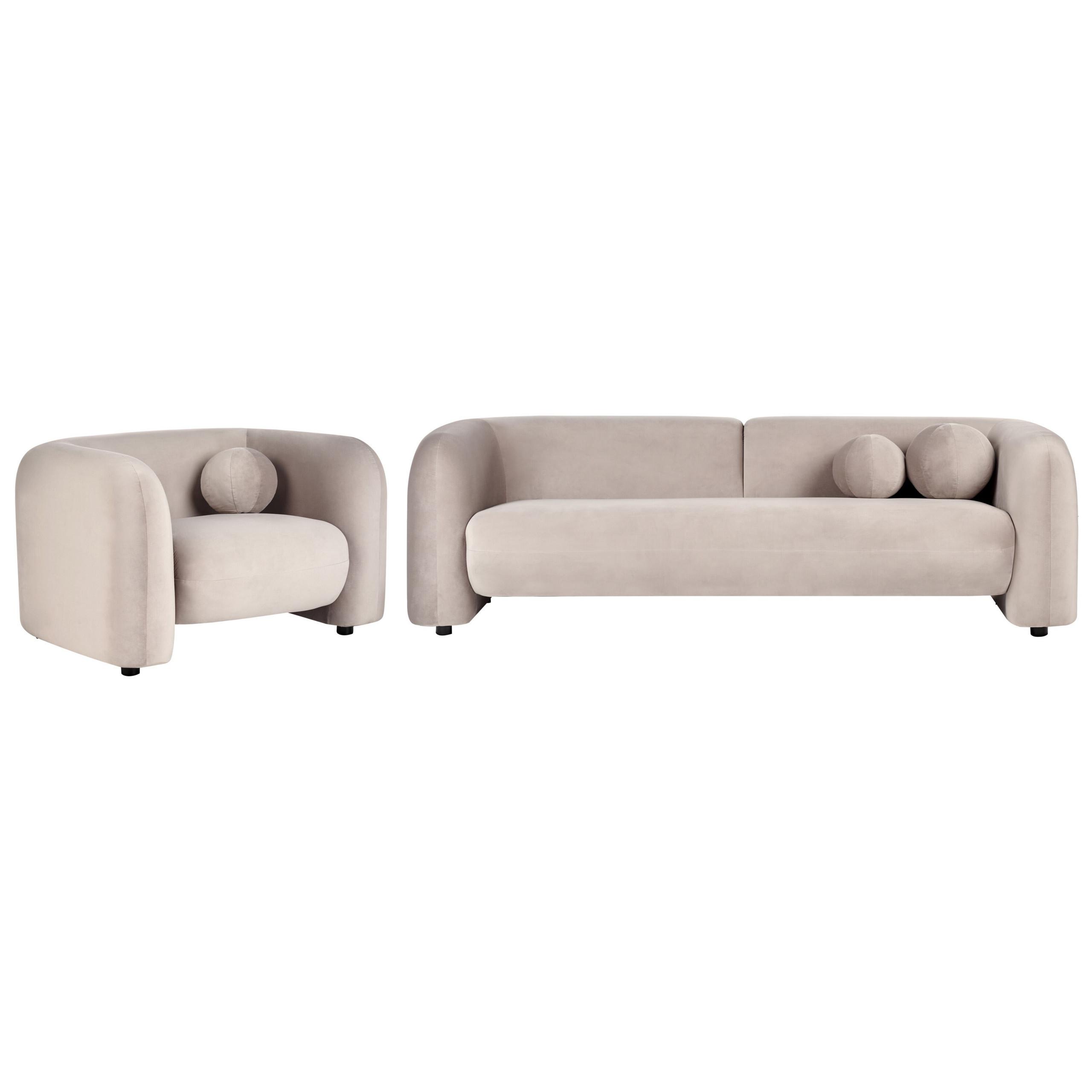 4-SITZER-SOFA SET Samtstoff taupe Leiren - Beige, Textil (83/83/224cm) - Beliani