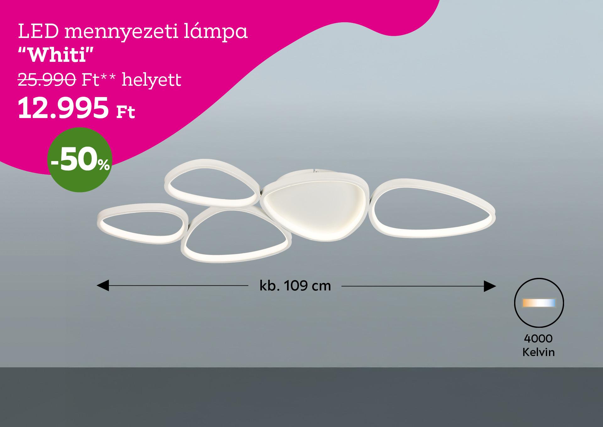 LED mennyezeti lámpa WHITI 25990 Forint helyett 12995 Forint, kedvezmény mértéke 50%