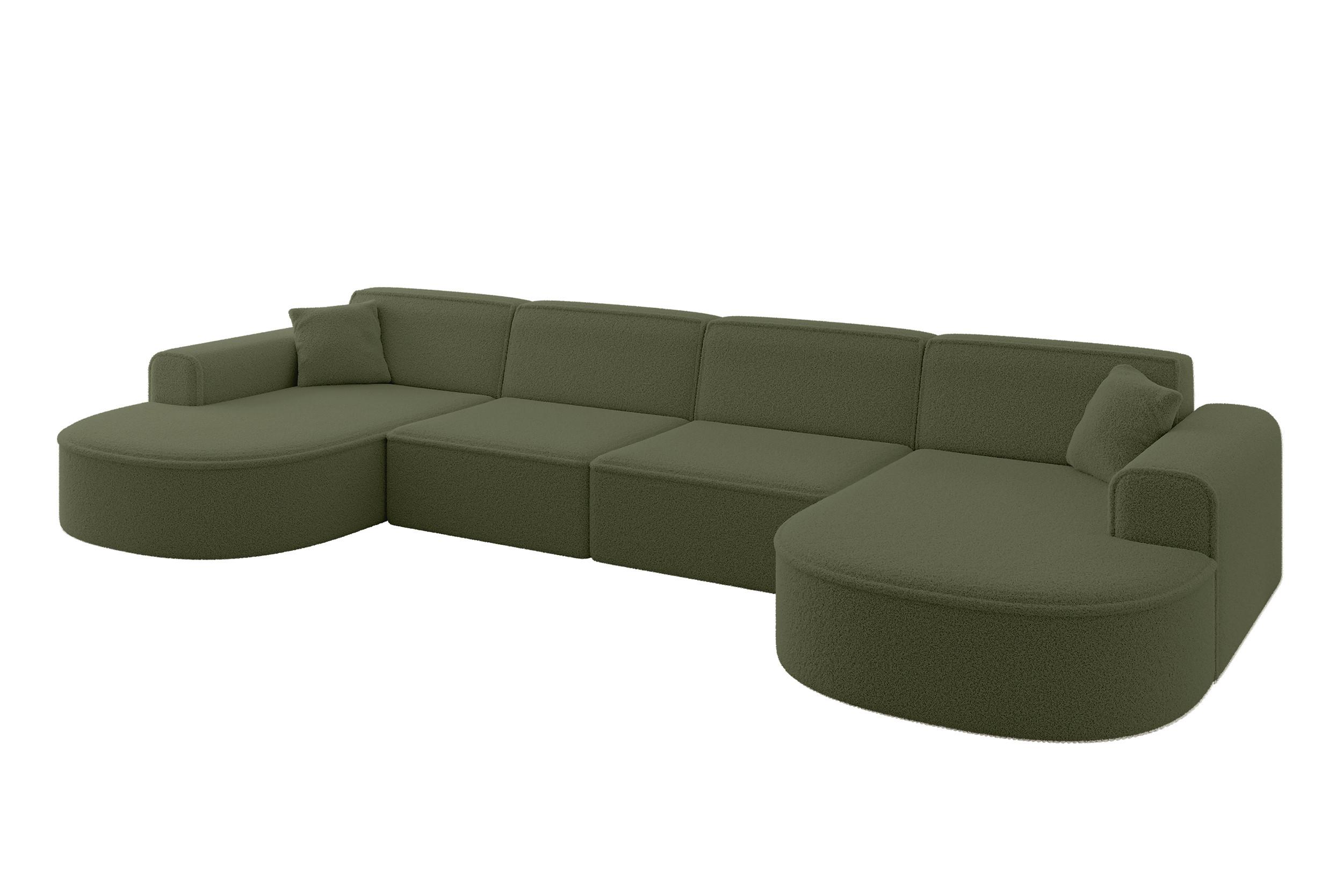WOHNLANDSCHAFT MARI-U2 - 388x171x79 cm Grün Bouclé - Schwarz/Grün, Holzwerkstoff/Kunststoff (388/79/171cm) - ALTDECOR
