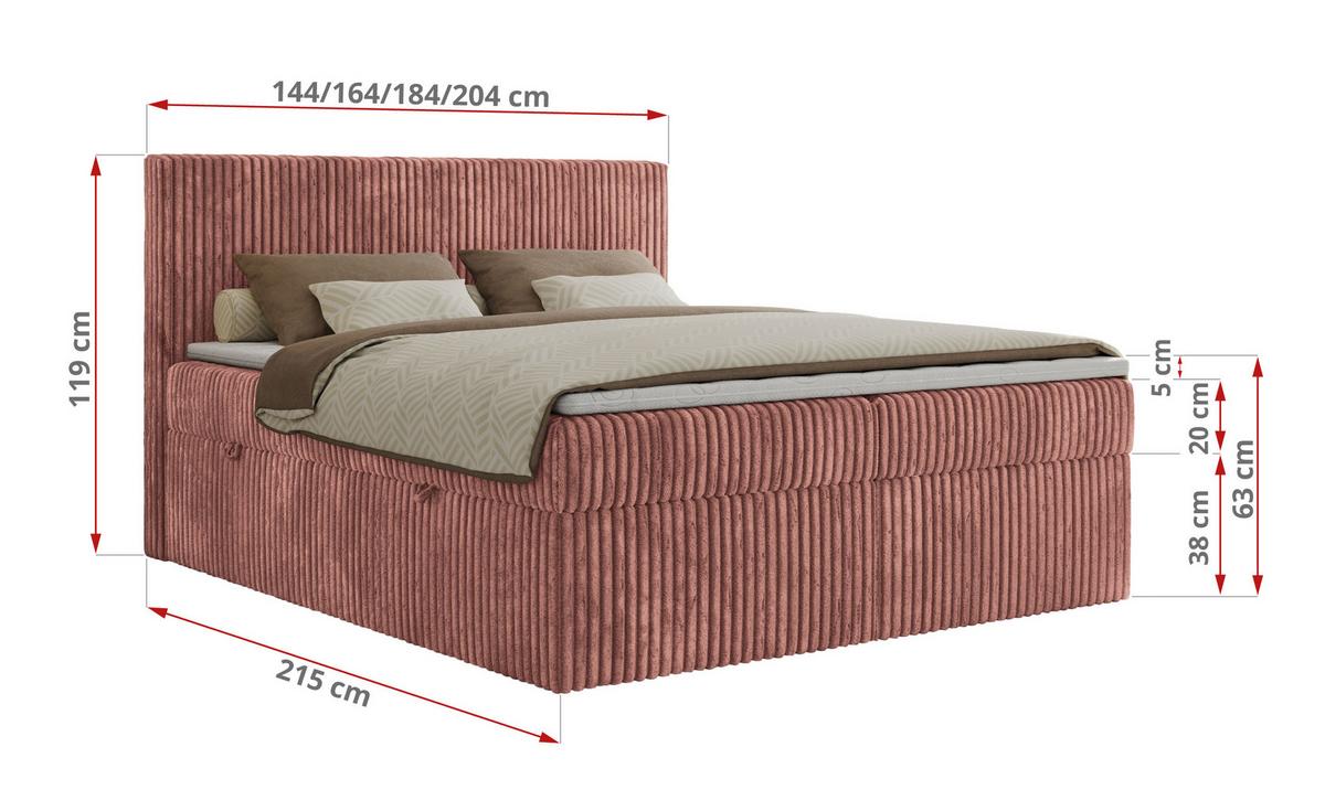 BOXBETT TILIANO 160/200 - Rosa Cord - H4 - Rosa, Textil (160/200cm) - MKS