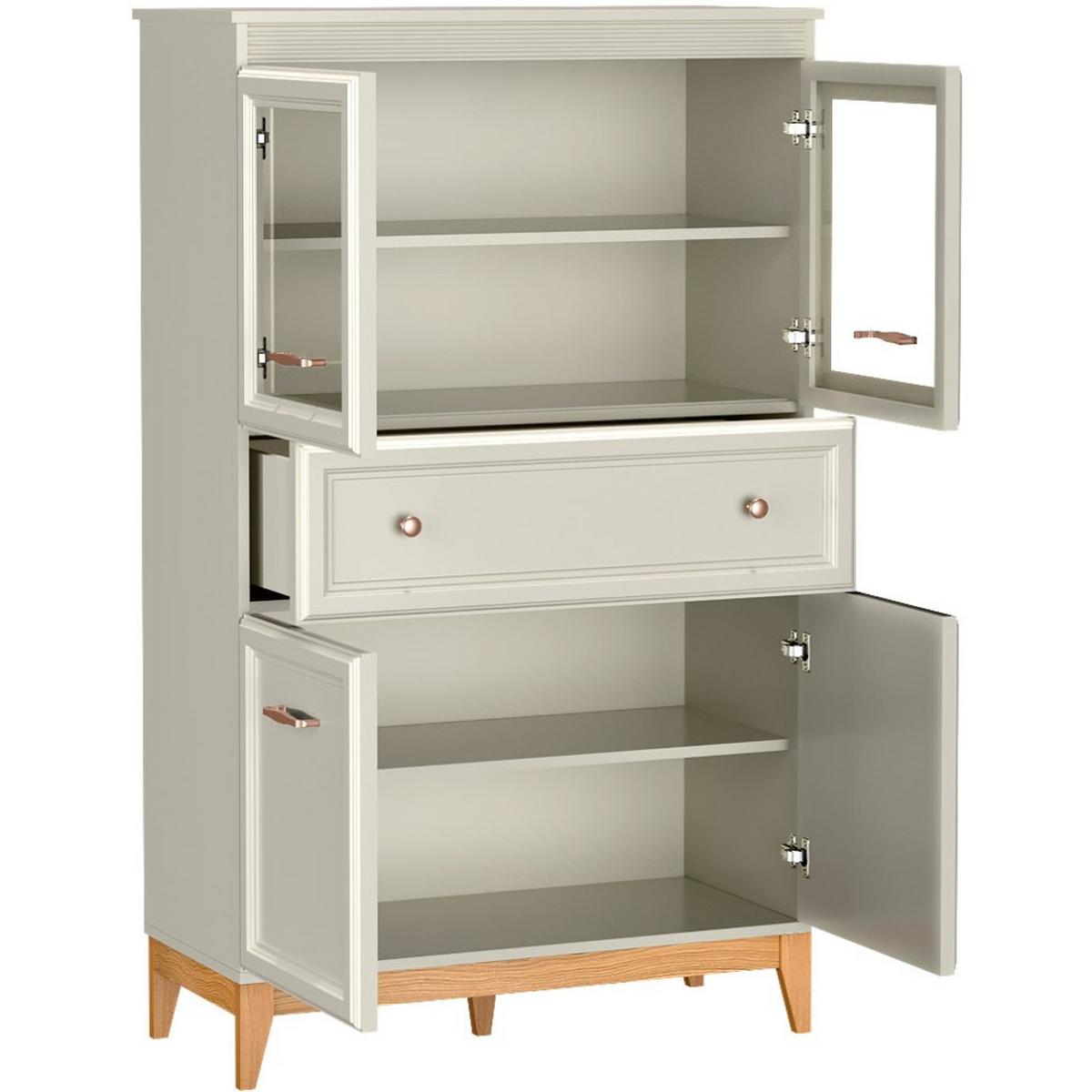 VITRINE Charlott mit 1 Schublade und 4 Türen, mit LED-Beleuchtung - Kaschmir/Eichefarben, Holz/Holzwerkstoff (92/150.5/40.5cm) - Beautysofa