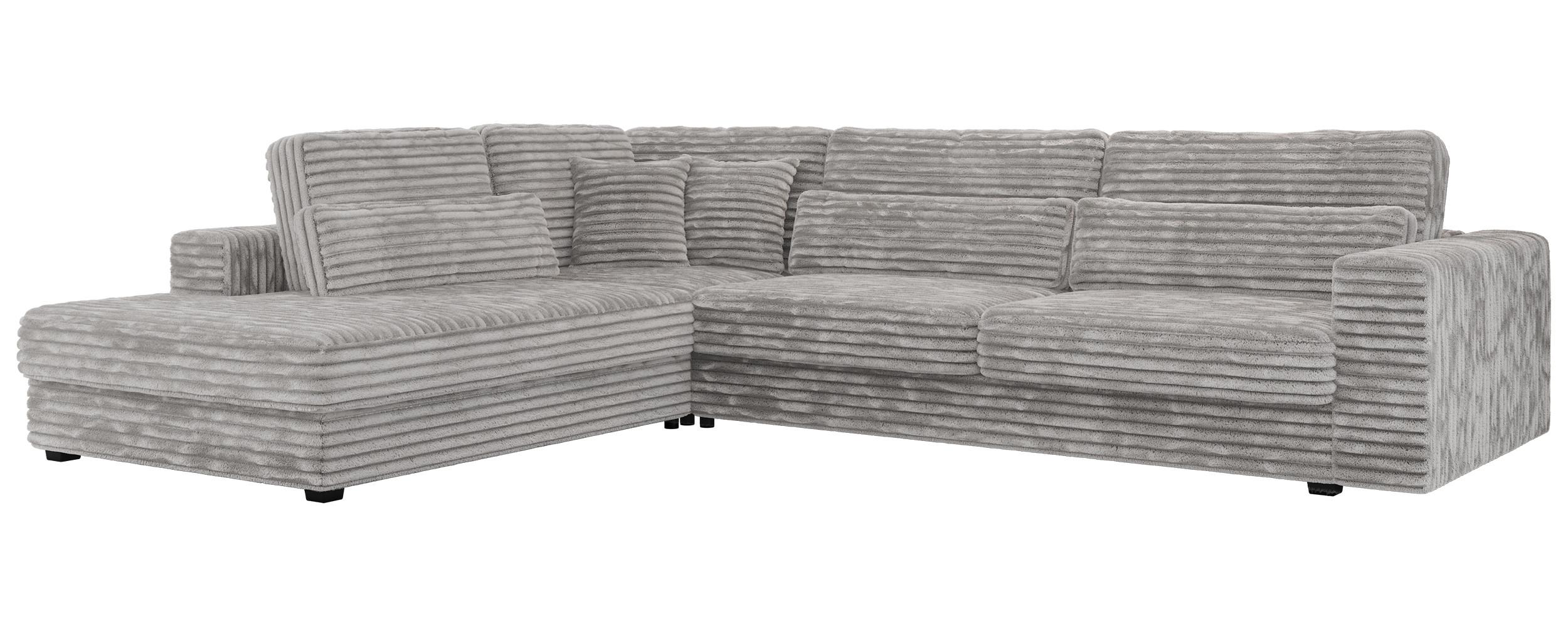 ECKSOFA Savona Hellgrau breiter Cord - links - Hellgrau/Schwarz, Kunststoff/Textil (316/249cm) - MKS