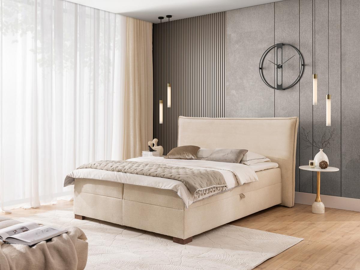 BOXBETT Lovetti II, Cord, H3 - Beige/Dunkelbraun, Holz/Kunststoff (200/200cm) - S-Style Möbel