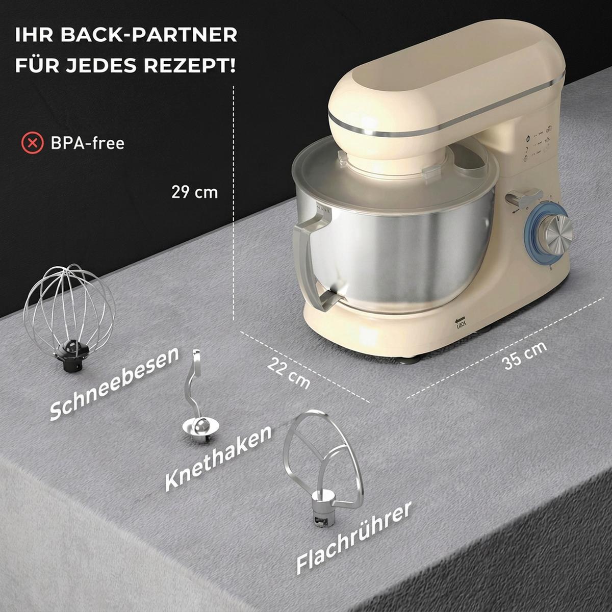 KÜCHENMASCHINE Edelstahl Kunststoff Beige - Beige, Kunststoff (22/29/35cm) - HOMCOM