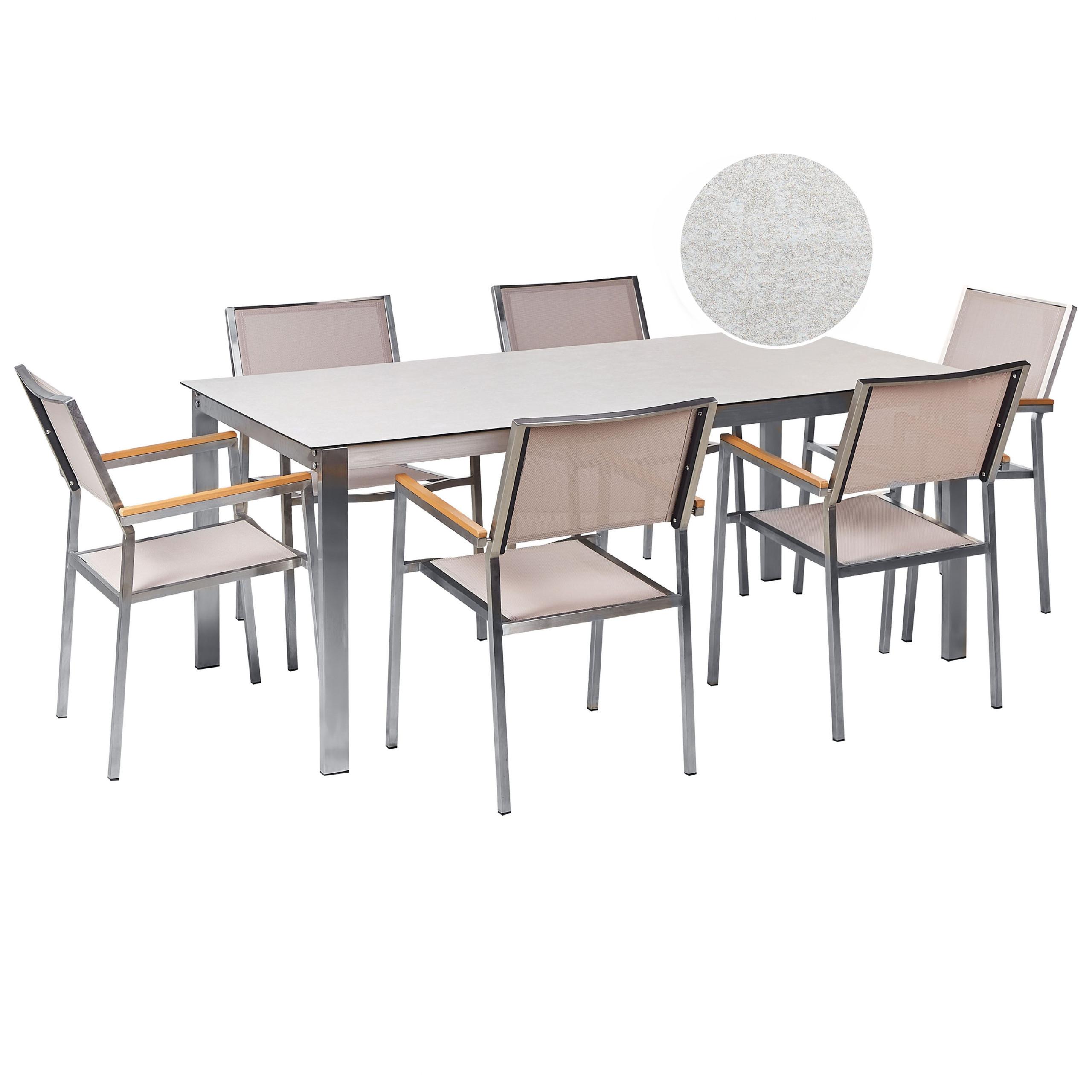GARTENMÖBEL SET 6-Sitzer Keramik-Glas Weiß Textil Beige Cosoleto/Grosseto - Beige/Silberfarben, Glas - Beliani