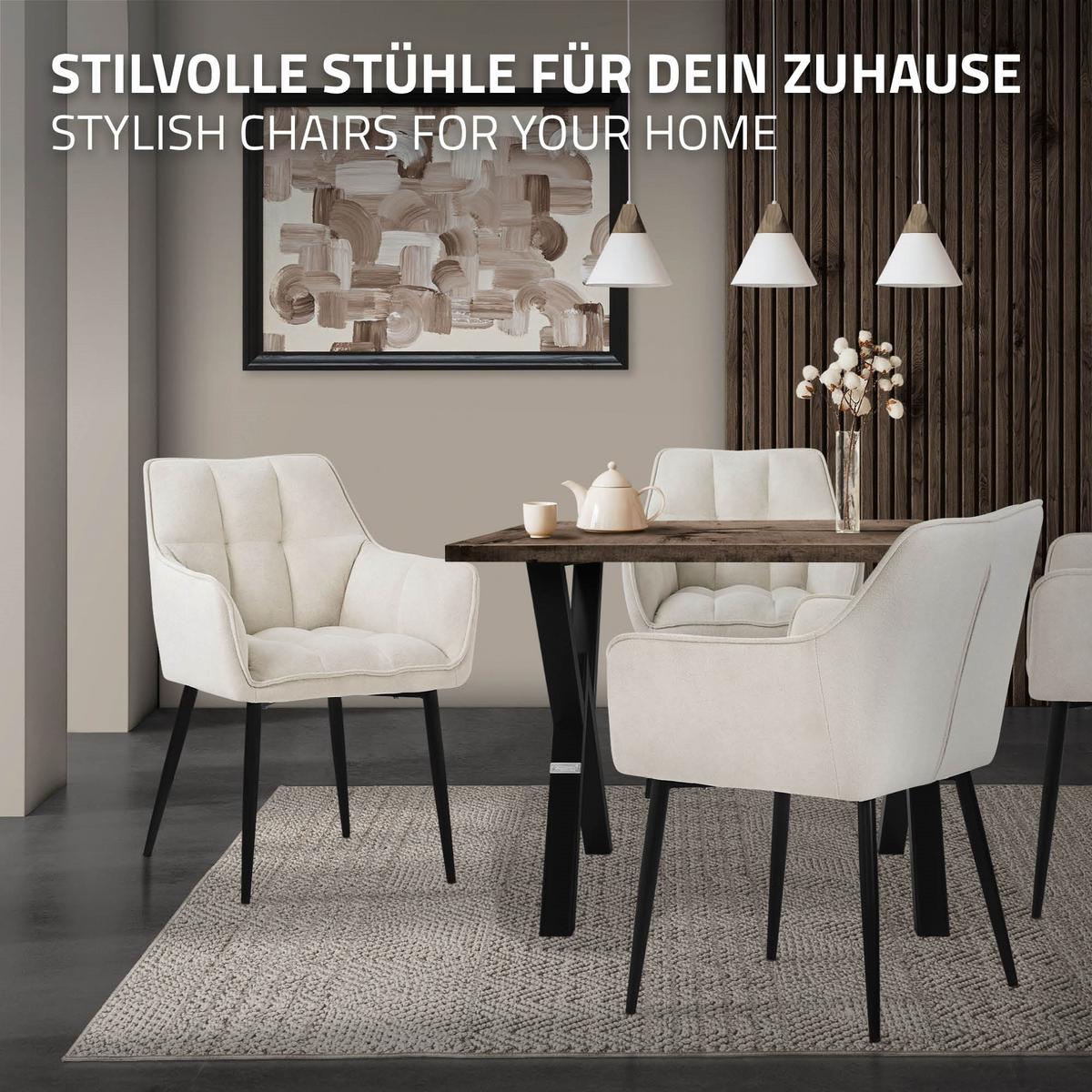 ESSZIMMERSTUHL Creme Frotteestoff - Beige/Creme, Textil/Metall (63/90/57cm) - ML-DESIGN