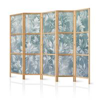 PARAVENT Japanischer 5-tlg 225x172 cm Bl tter im Vintage Stil - Blau, Holz/Textil (225/172/3cm) - Muralo