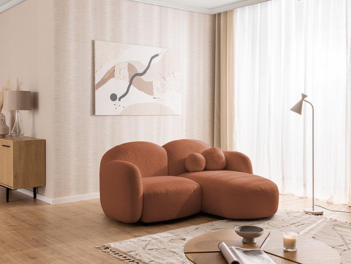 ECKSOFA Nuvola mit abgerundetem Design Terrakotta Bouclé-Stoff - Ottomane Rechts - Terracotta/Schwarz, Holz/Kunststoff (190/146cm) - S-Style Möbel