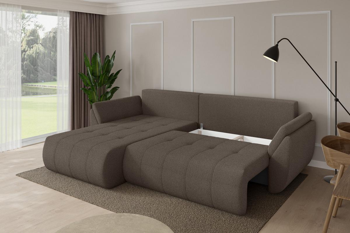 ECKSOFA mit Schlaffunktion Ottomane Links TOKO-L 277x194x86 Braun Bouclé - Schwarz/Braun, Holzwerkstoff/Kunststoff (277/194cm) - ALTDECOR