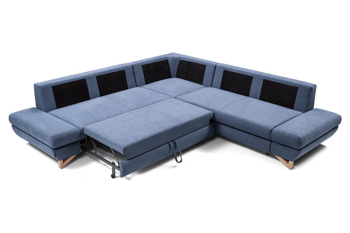 ECKSOFA CASA III R-S Blau Plüsch-Stoff mit Schlaffunktion - Blau, Holz (272/272cm) - MASSENO