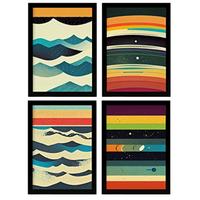 POSTER Set mit 4 Meer Abstrakt Moderne Galaxien A4 Schwarzer Rahmen - Schwarz, Papier (29.7/3cm) - Nacnic