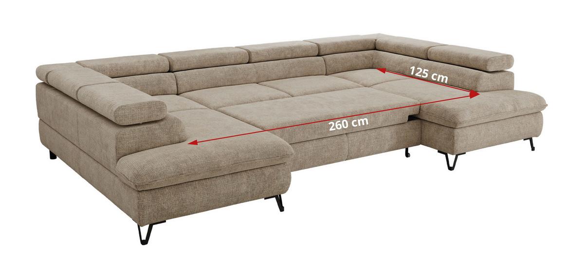 WOHNLANDSCHAFT PABLO U Schenille grob gewebt Beige - Beige/Schwarz, Textil/Metall (346/76/208cm) - MKS