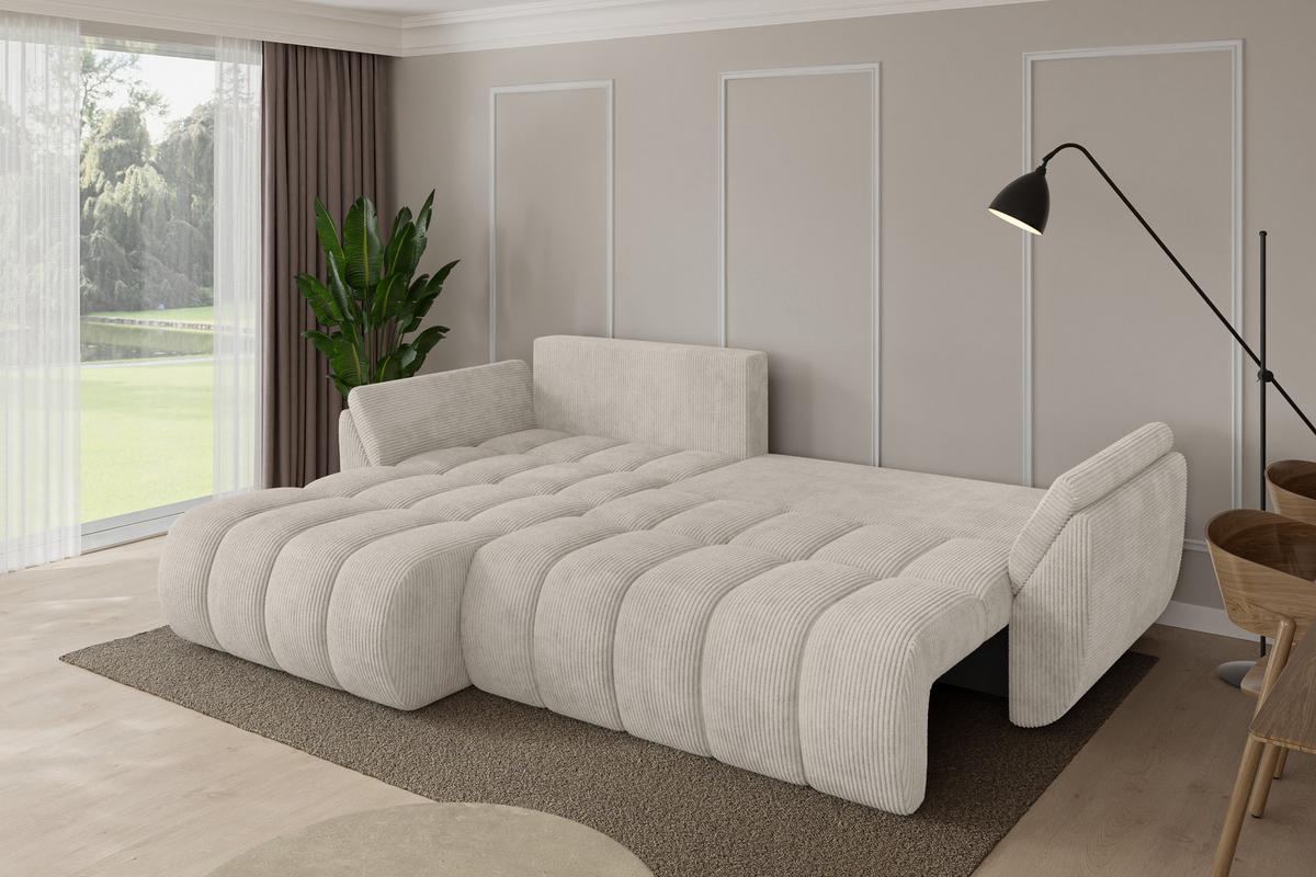 ECKSOFA mit Schlaffunktion Ottomane Links TOKO-L-v1 277x194x86 Creme Cord - Ecru/Creme, Holzwerkstoff/Kunststoff (277/194cm) - ALTDECOR