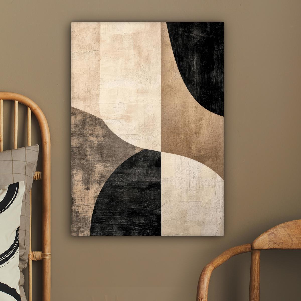 LEINWANDBILD Abstrakt - Flugzeuge - Schwarz - Rund Wandbild Wohnzimmer 60x80 cm - Beige, Textil (60/80cm) - MuchoWow