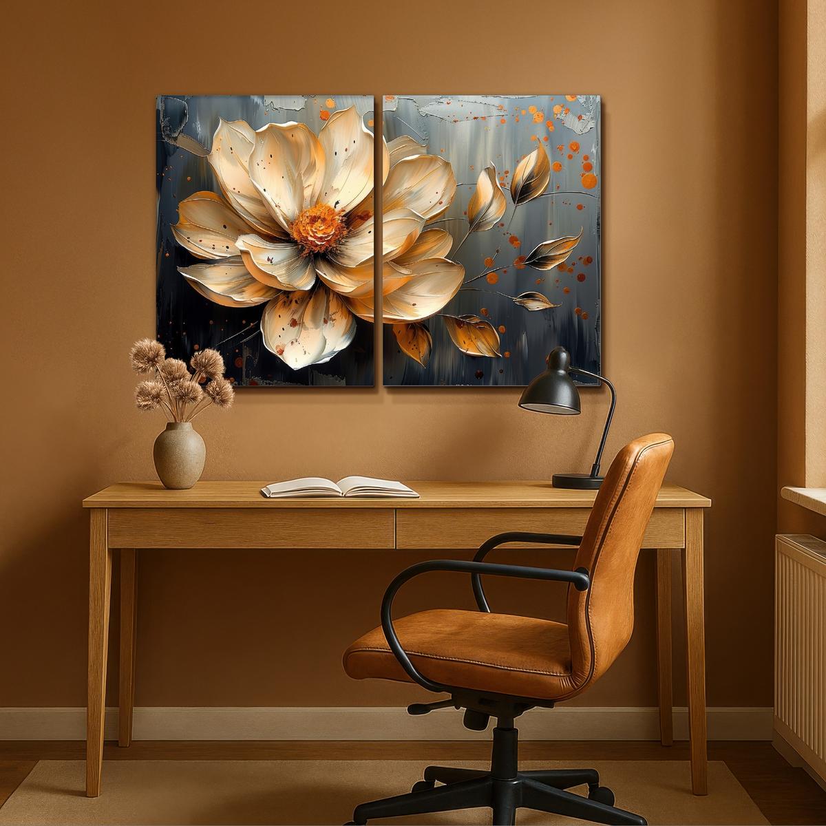 LEINWANDBILD 2er Set Blume - Gold - Abstrakt - Farbe 100x70 cm - Creme, Textil (100/70cm) - MuchoWow