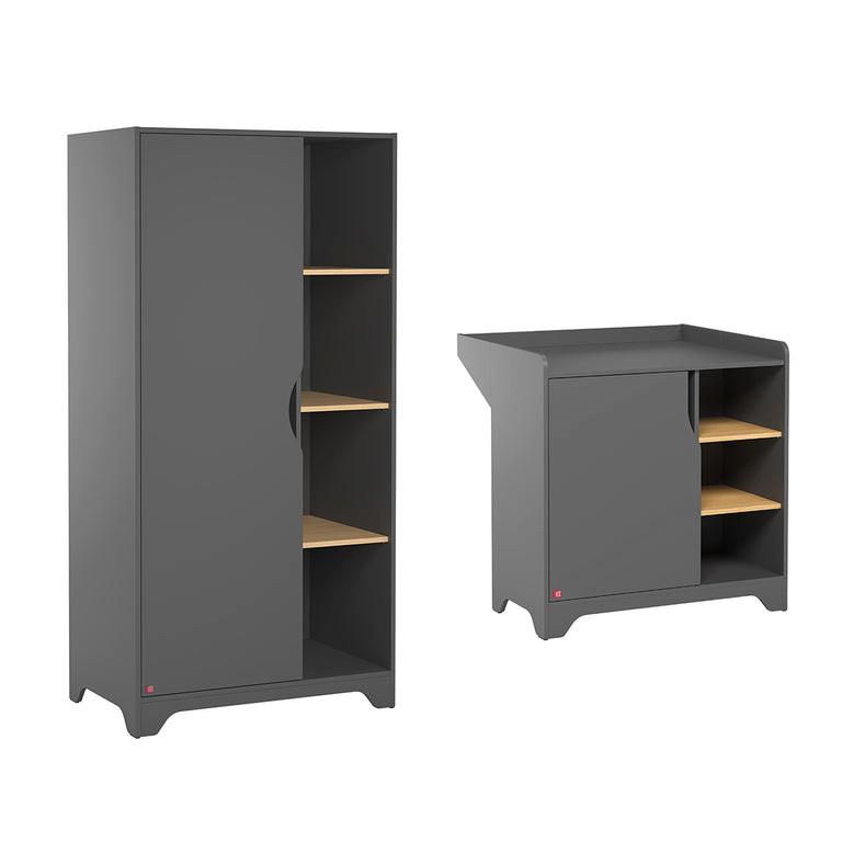 BABYZIMMER 2-teilig Grau und Holz - Grau, Holzwerkstoff (88.5/189.5/52cm) - Petits-meubles
