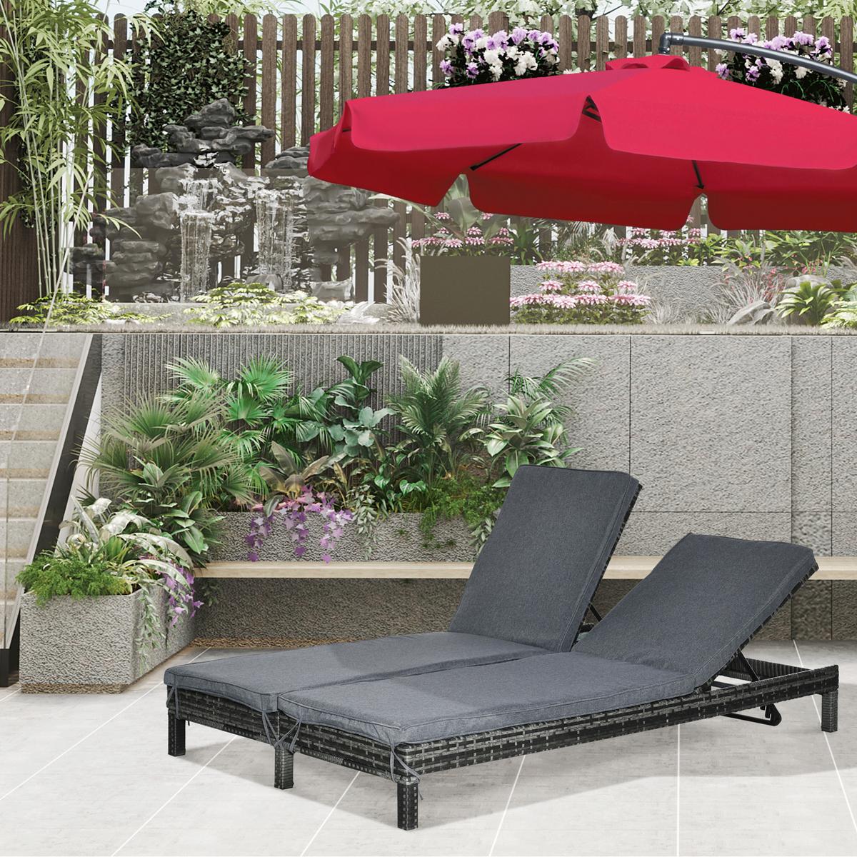 DOPPELLIEGE, Metall, PE, Rattan, Grau - Grau, Metall (120/28/196cm) - Outsunny