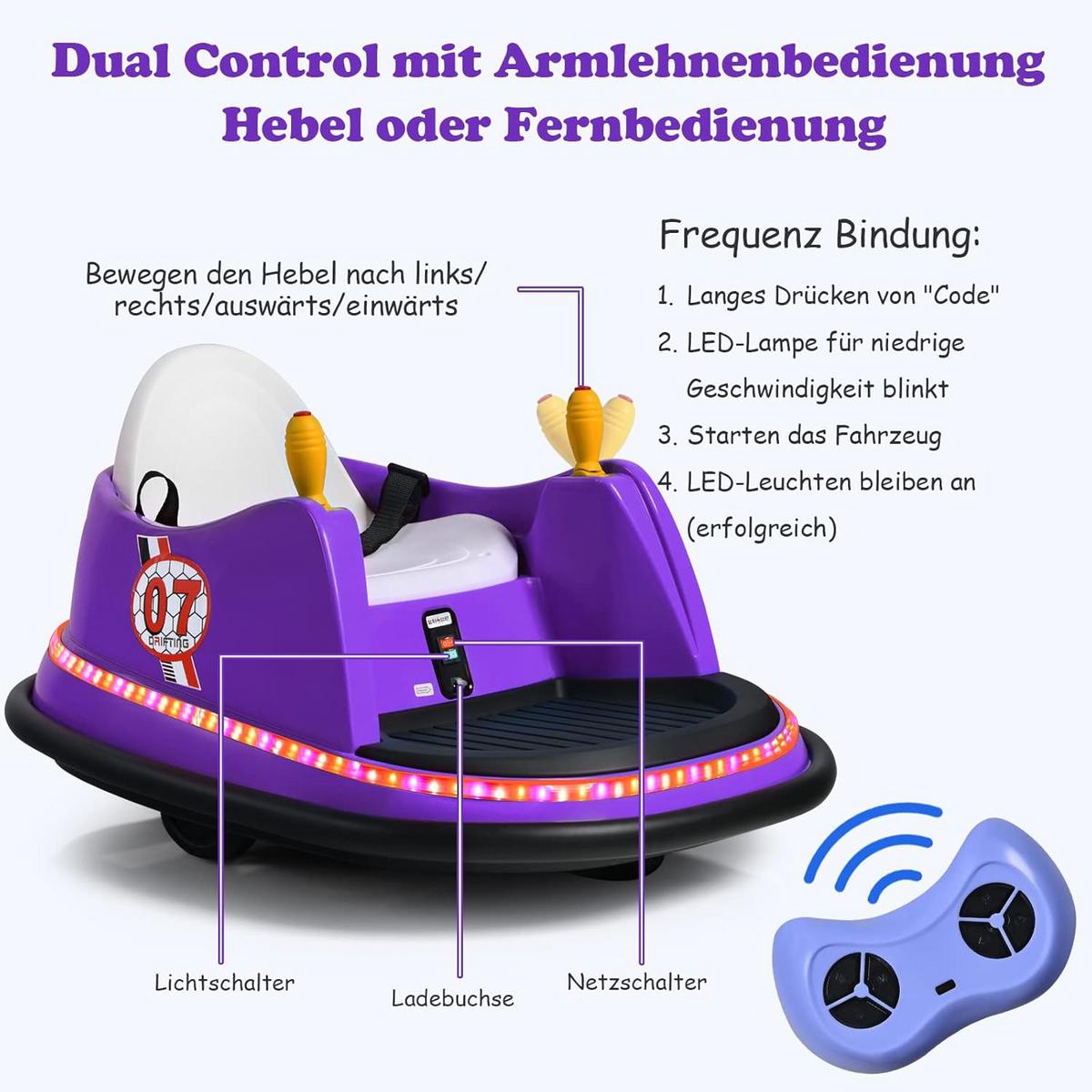 AUTOSCOOTER 6V Kinder Lila - Lila, Kunststoff (75/42/57cm) - COSTWAY