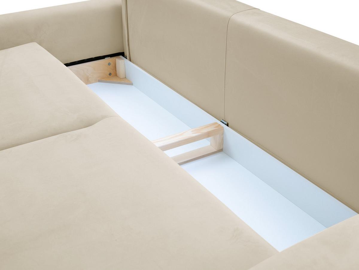 BETTSOFA FILO Beige Velours-Stoff mit Schlaffunktion - Beige, Holz (244/92/102cm) - MASSENO