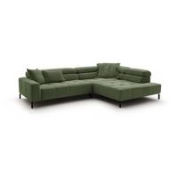 ECKSOFA MIT MOTORISCHEM SITZVORZUG OHIO Grün Cord Relaxfunktion - Schwarz/Olivgrün, Textil/Metall (311/219cm) - KAWOLA