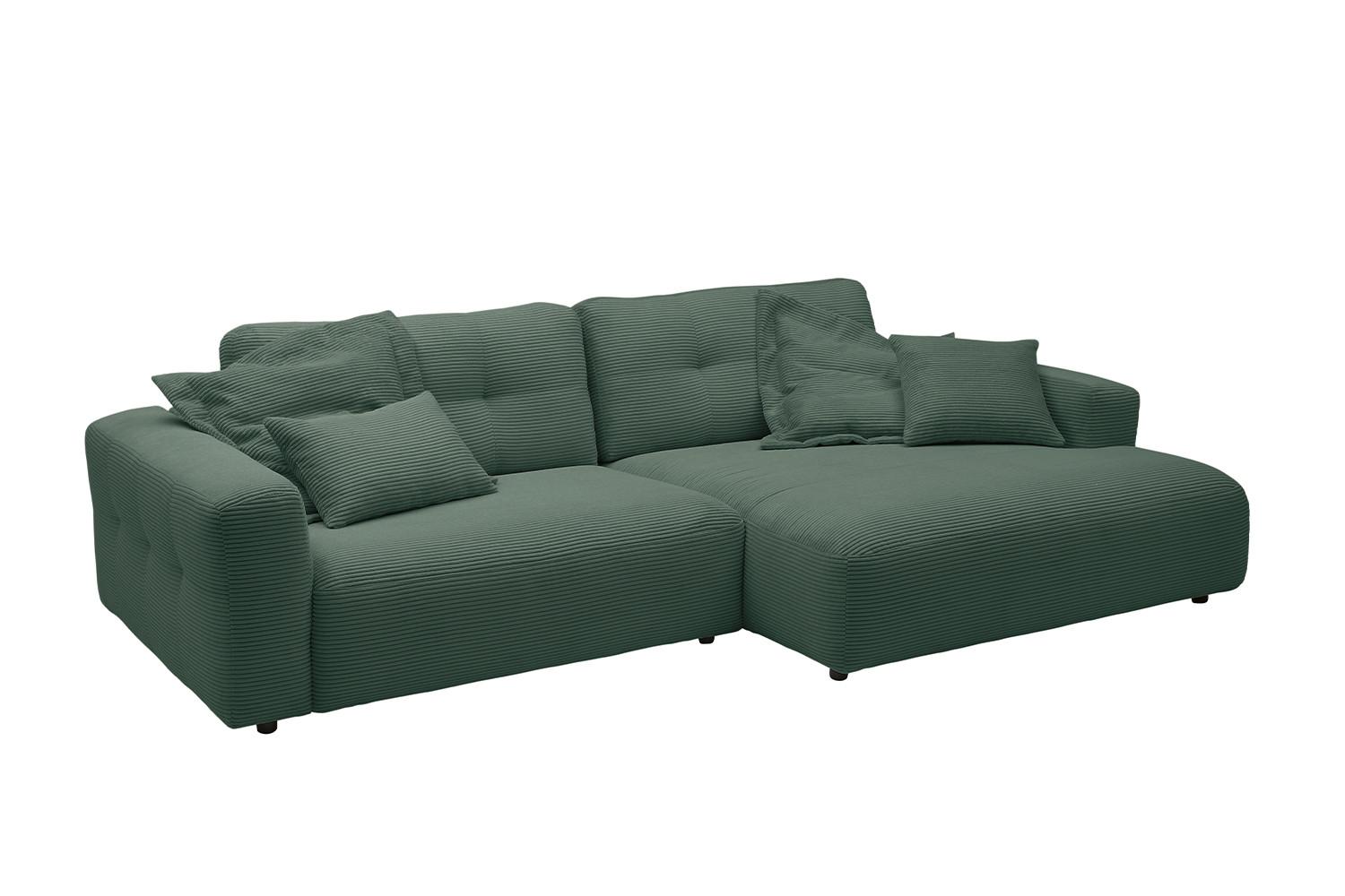 ECKSOFA MIKA Smaragdgrün Cord - Smaragdgrün/Schwarz, Kunststoff/Textil (276/167cm) - KAWOLA