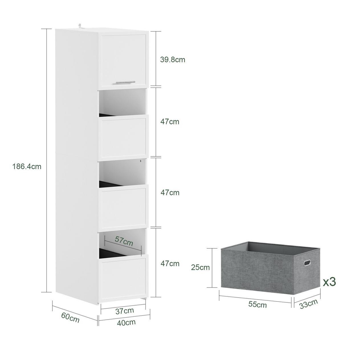 HOCHSCHRANK mit 4 Türen und offenen Fächern BZR232-W - Silberfarben/Ahornfarben, Holzwerkstoff/Fell (60/186.4/40cm) - SoBuy