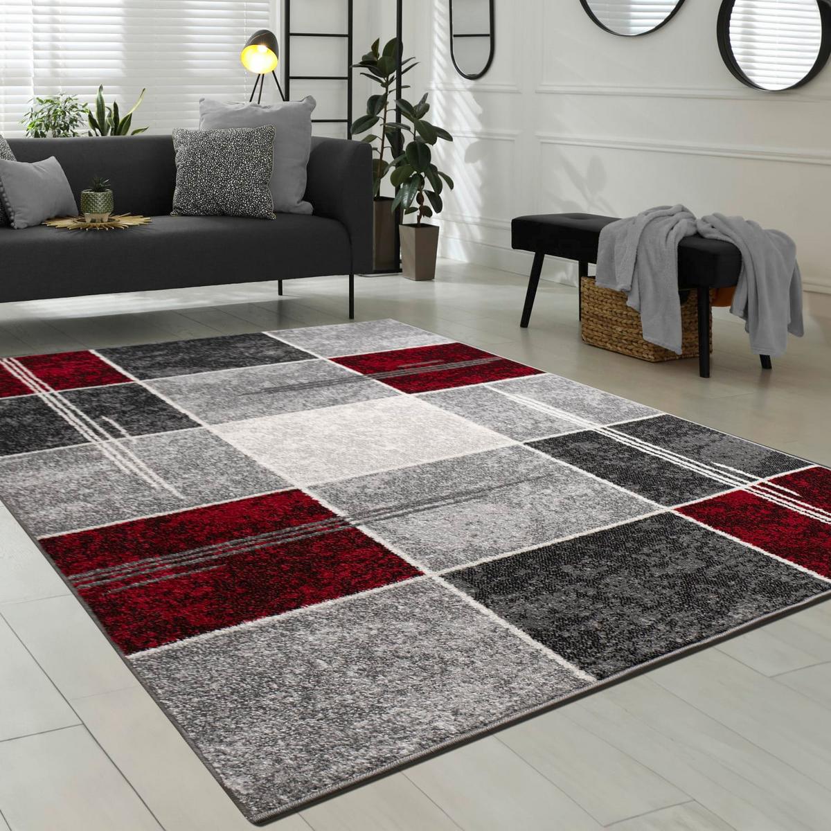 KURZFLORTEPPICH, kariert, Rot, 60 x 100 cm - Rot, Textil (100/60cm) - KADIMA DESIGN