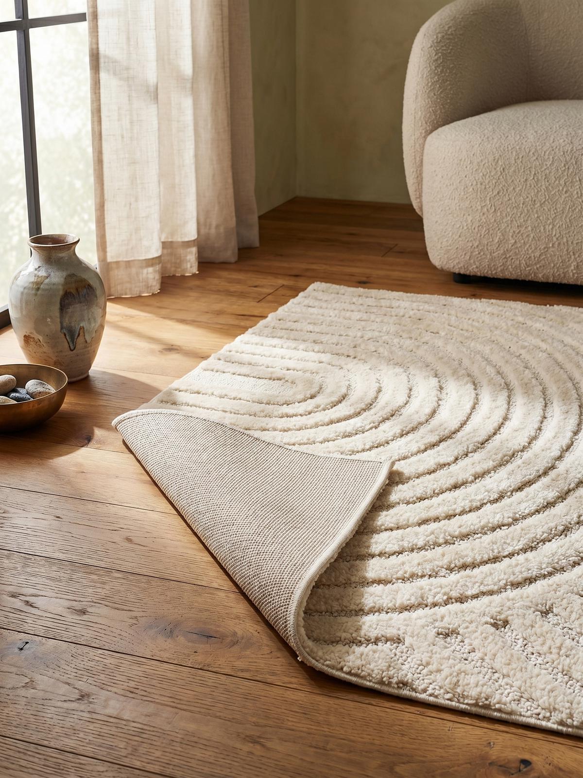 TEPPICH Hochflor RIGI in Creme, mit organischen Bögen in 3D, 80 x 150 cm - Beige, Textil (80/150cm) - KADIMA DESIGN