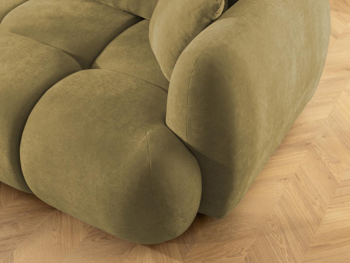 ECKSOFA Loretto aus natürlichem Grün Webstoff mit Schlaffunktion, Bettkasten und tiefen Steppungen in Bubble-Optik - Schwarz/Grün, Holz/Kunststoff (180/275cm) - S-Style