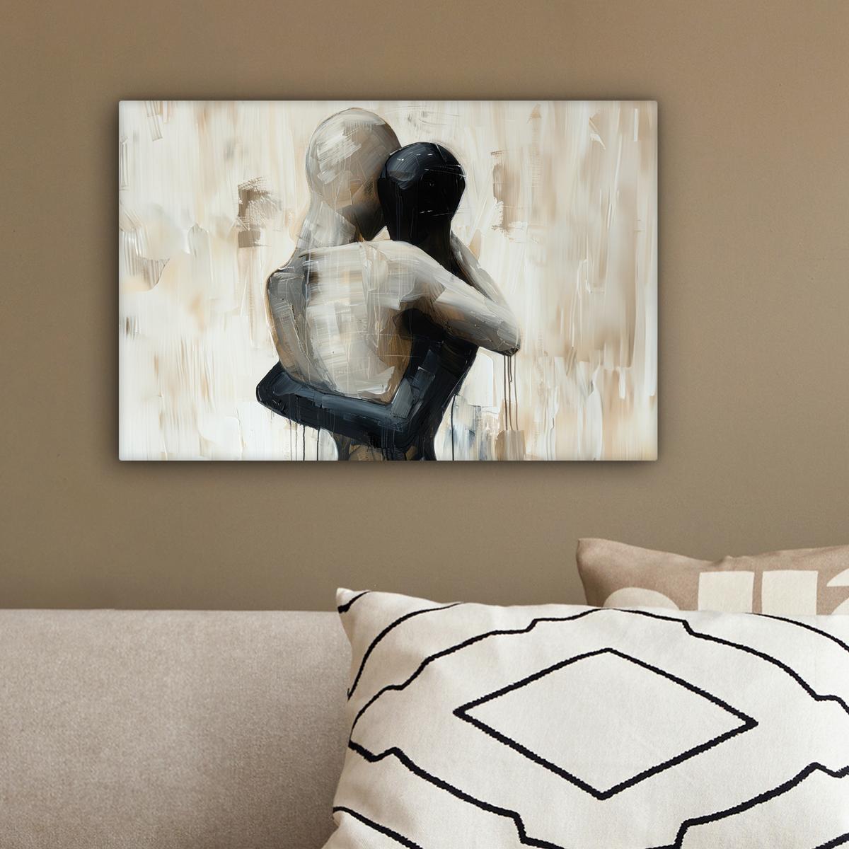 LEINWANDBILD Abstrakt - Liebe - Schwarz und weiß - Modern Deko Schlafzimmer 30x20 cm - Schwarz, Textil (30/20cm) - MuchoWow