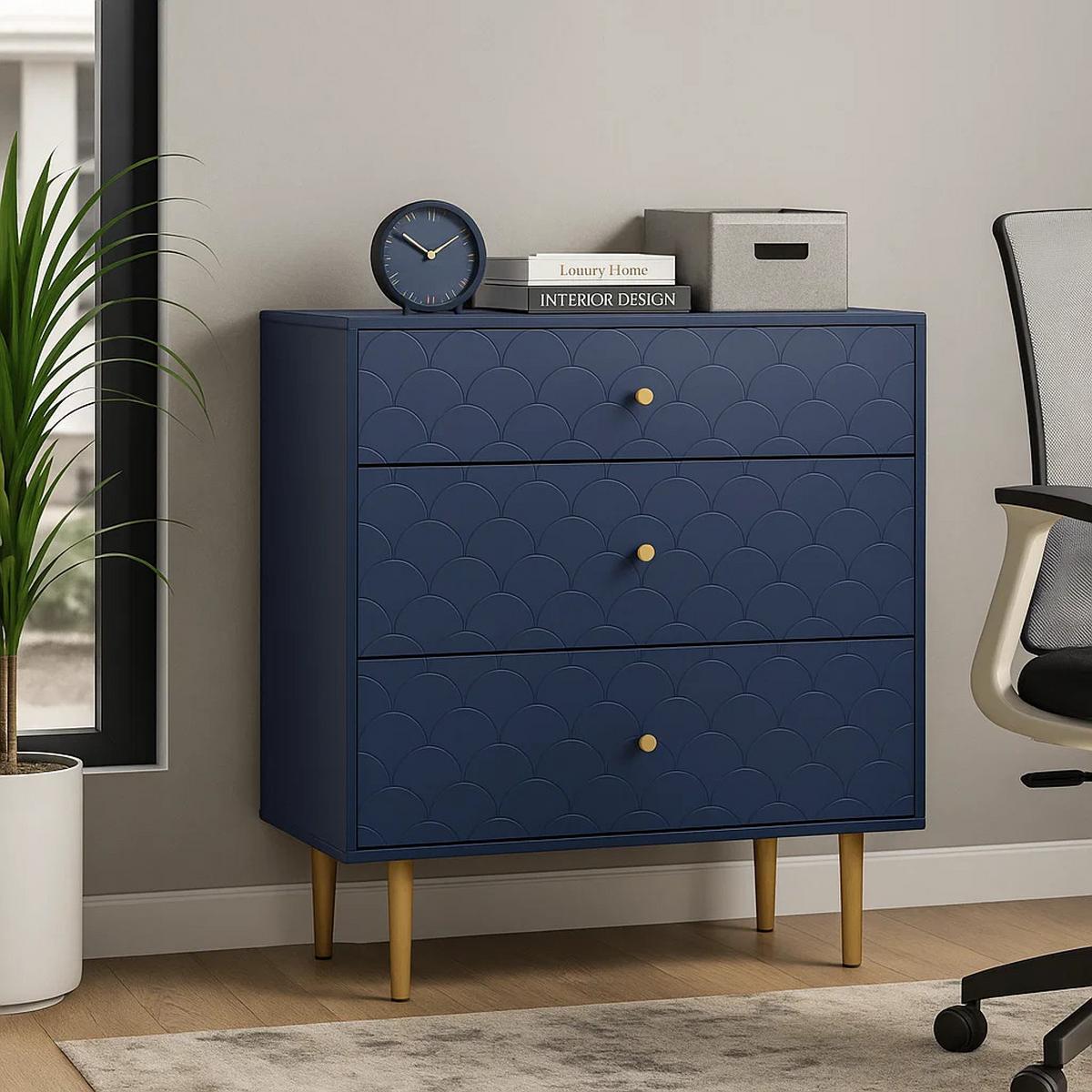 KOMMODE mit 3 Schubladen Blau - Blau, Holzwerkstoff (40/80/70cm) - Urban Meuble