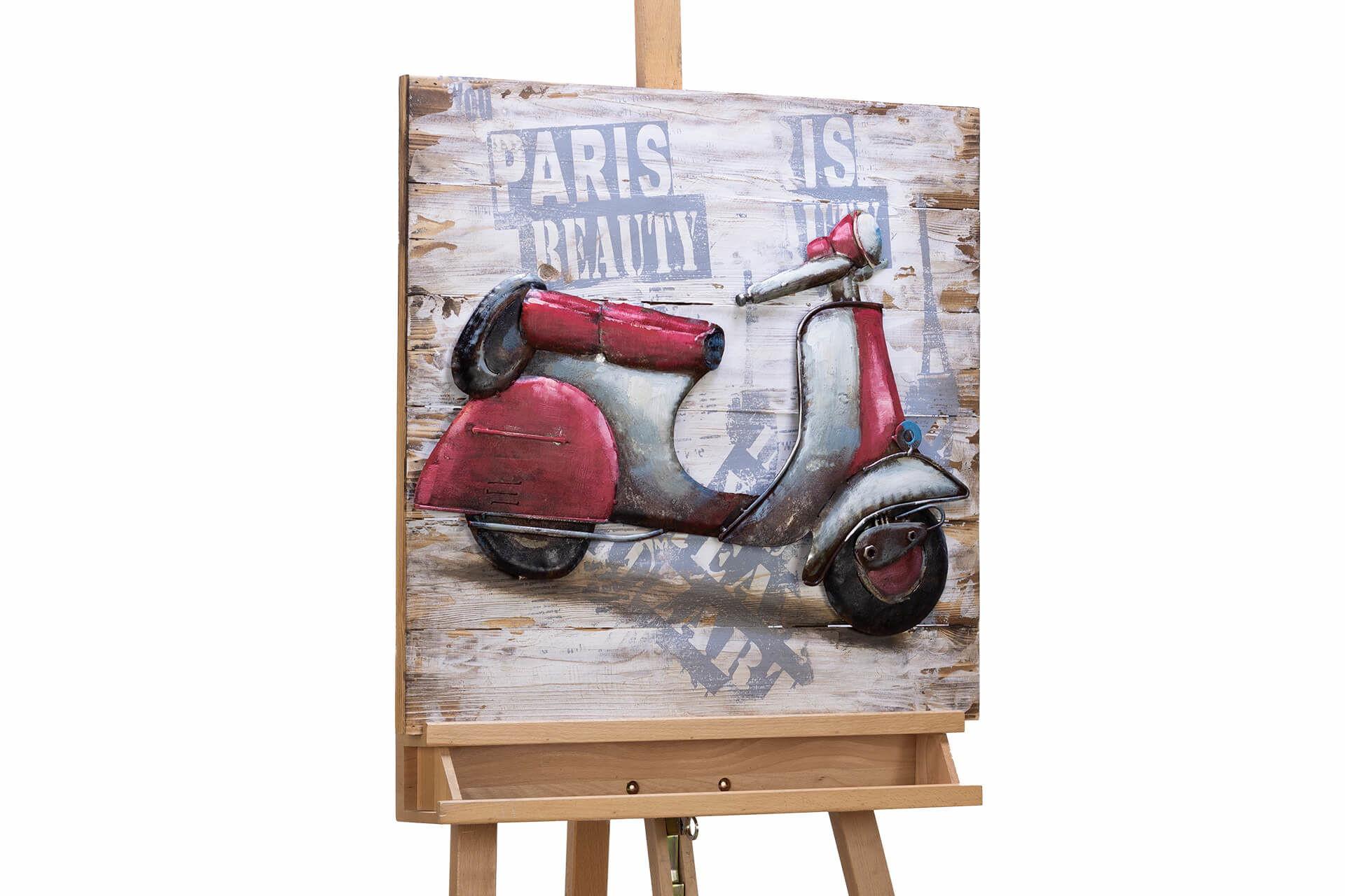 HOLZBILD Rot 60/60 cm - Rot/Silberfarben, Holz/Metall (2.34/60cm) - KUNSTLOFT