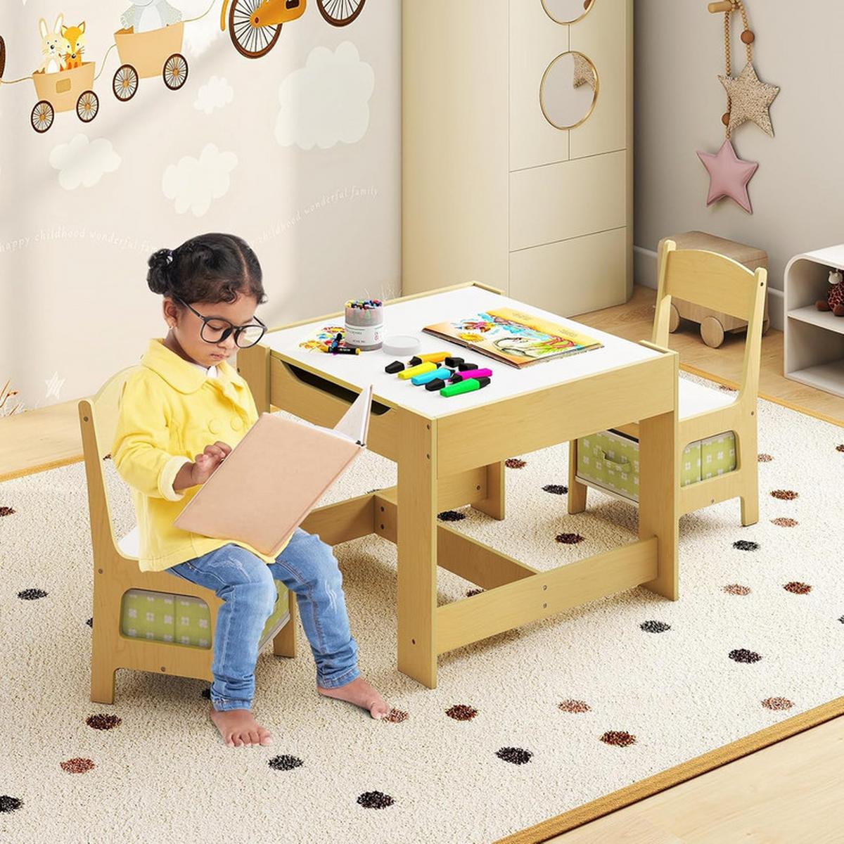KINDERSITZ‑SET mit Stuhl grün(3-tlg) - Grün, Holzwerkstoff (62/48/62cm) - COSTWAY