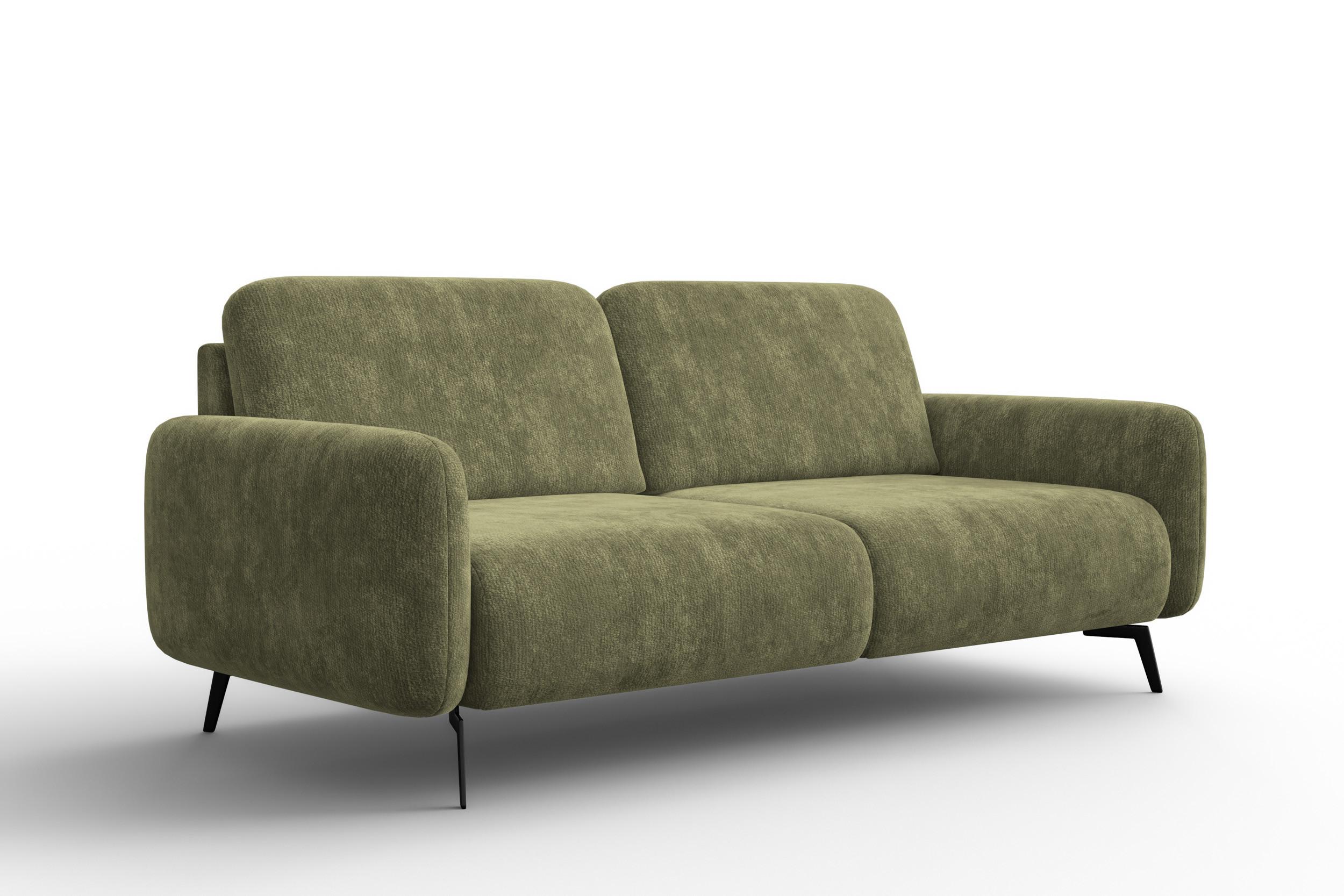 SOFA FEBE 3-Sitzer, olivgrüner Chenille-Stoff - Schwarz/Olivgrün, Holz/Textil (190/82/96cm) - Wozimo