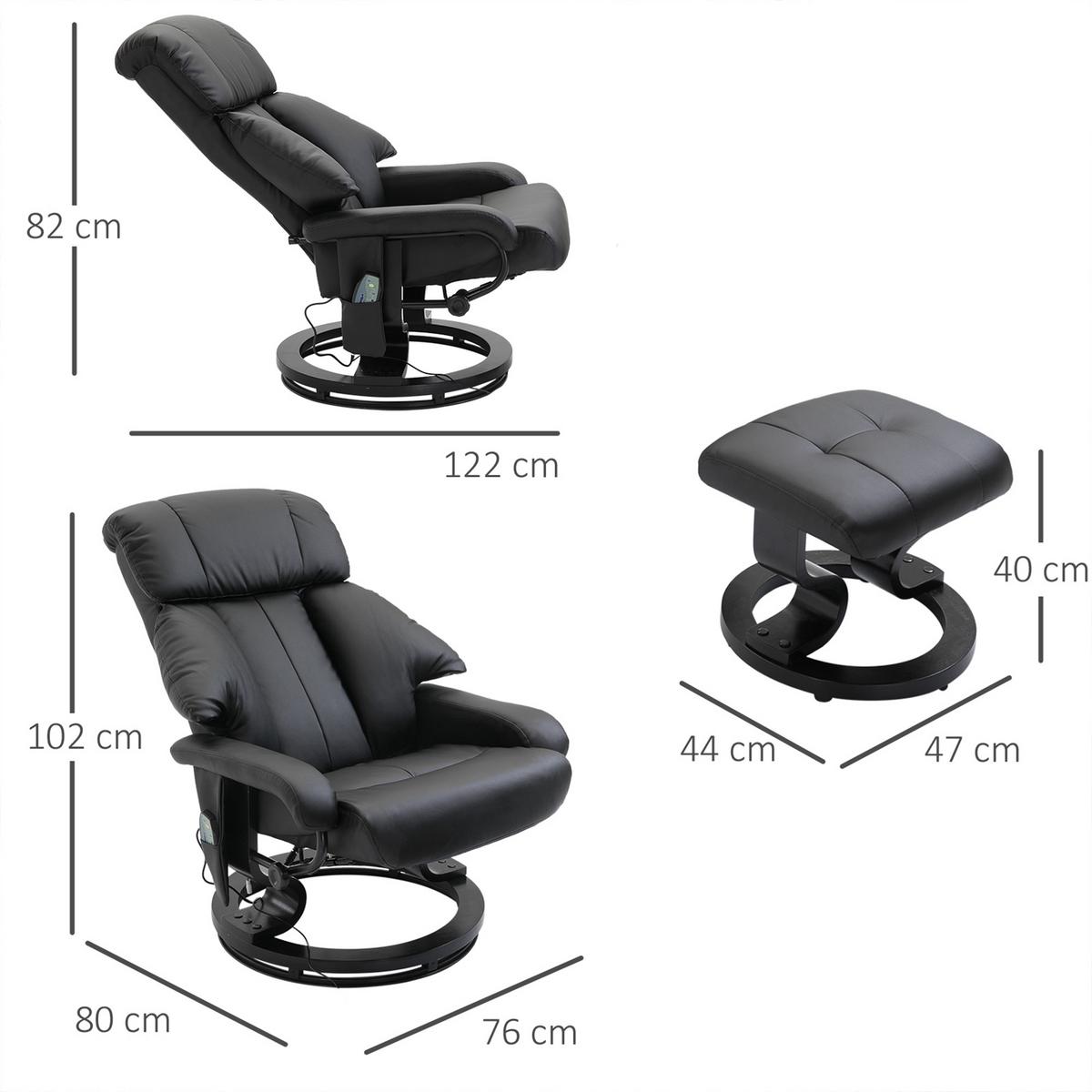MASSAGESESSEL mit Fußhocker, Relaxsessel, Elektrischer Fernsehsessel, Kunstleder - Schwarz, Leder (80/102/76cm) - HOMCOM