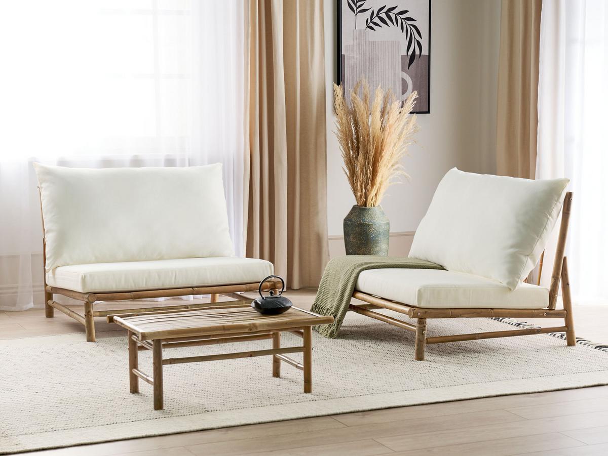 LOUNGE SET 2-Sitzer Hellbraun Auflagen cremeweiß Todi - Hellbraun/Creme, Holz - Beliani