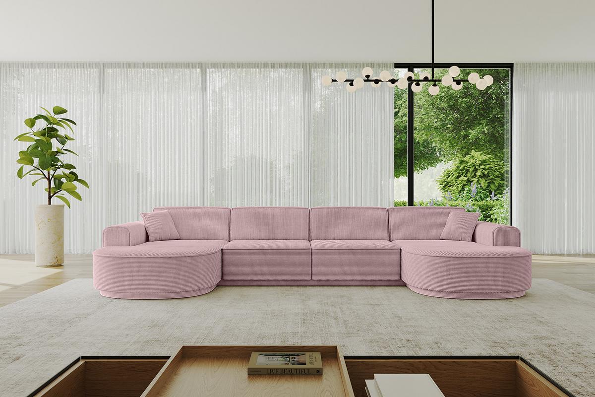 WOHNLANDSCHAFT MARI-U2-v3 - 388x171x83 cm Rosa Cord - Schwarz/Rosa, Holzwerkstoff/Kunststoff (388/83/171cm) - ALTDECOR