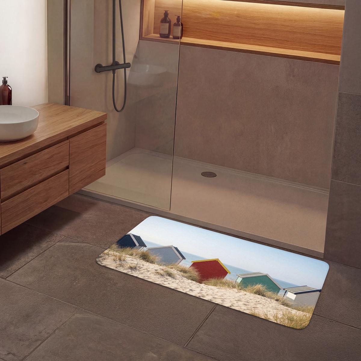 BADEMATTE Strand - Ferienhäuser - Farbenfroh - Dünen 120x60 cm - Multicolor, Textil (120/60cm) - OnlyWow