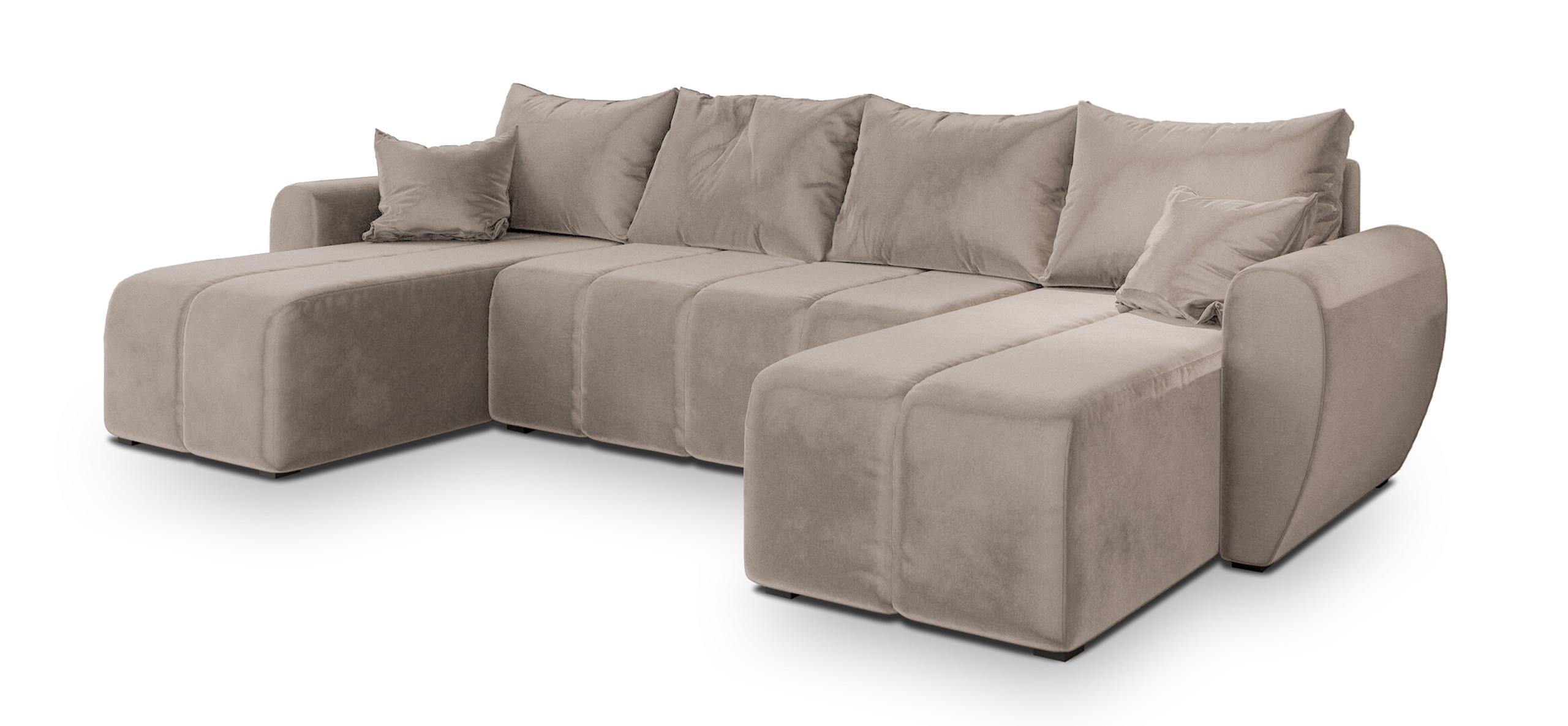 WOHNLANDSCHAFT MADISON U Beige Plüsch-Stoff mit Schlaffunktion - Beige/Schwarz, Holz/Kunststoff (311/82/145cm) - MASSENO