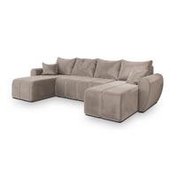 WOHNLANDSCHAFT MADISON U Beige Plüsch-Stoff mit Schlaffunktion - Beige/Schwarz, Holz/Kunststoff (311/82/145cm) - MASSENO