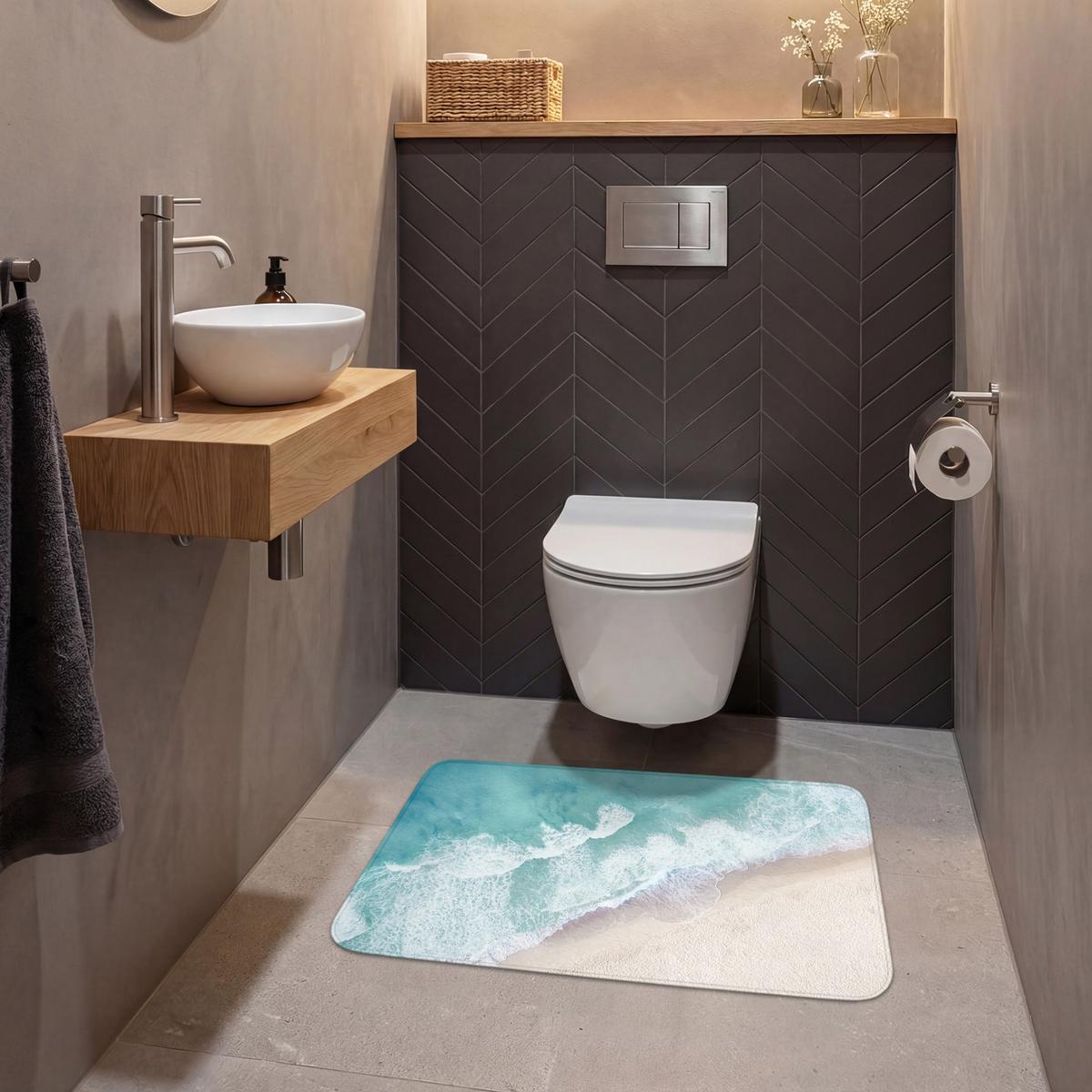 WC-VORLEGER Strand - Meer - Natur - Sommer Toilettenteppich 80x50 cm - Türkis, Textil (80/1cm) - OnlyWow