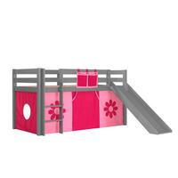 HOCHBETT mit Rutsche Karolina Massivholz Grau Textilset Flower - Pink/Grau, Holz (90/200cm) - 58aufmkessel