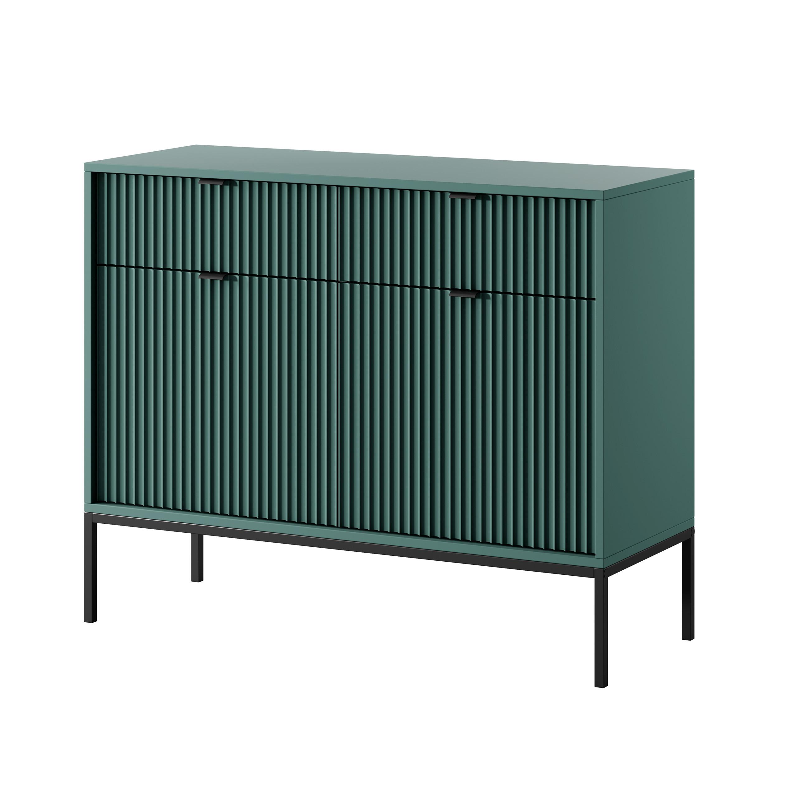 KOMMODE STELLARE 104/83/39 cm mit 2 Schubladen 2 Türen Hellgrün - Schwarz/Hellgrün, Holzwerkstoff (104/83/39cm) - MASSENO
