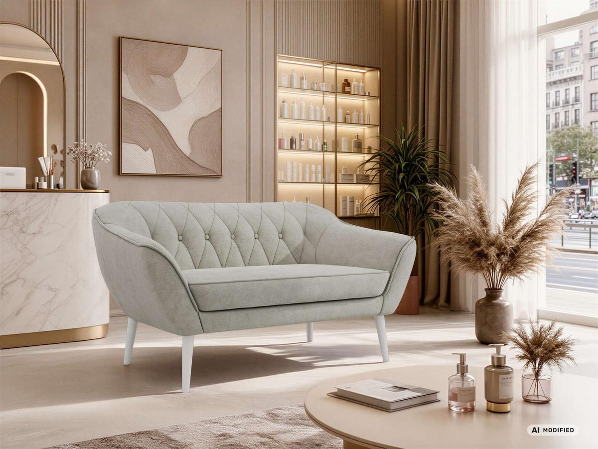 2-SITZER-SOFA PIRS - Hellgrau Stukture - Weiße Beine - Silberfarben/Hellgrau, Holzwerkstoff/Textil (140/75/74cm) - MKS
