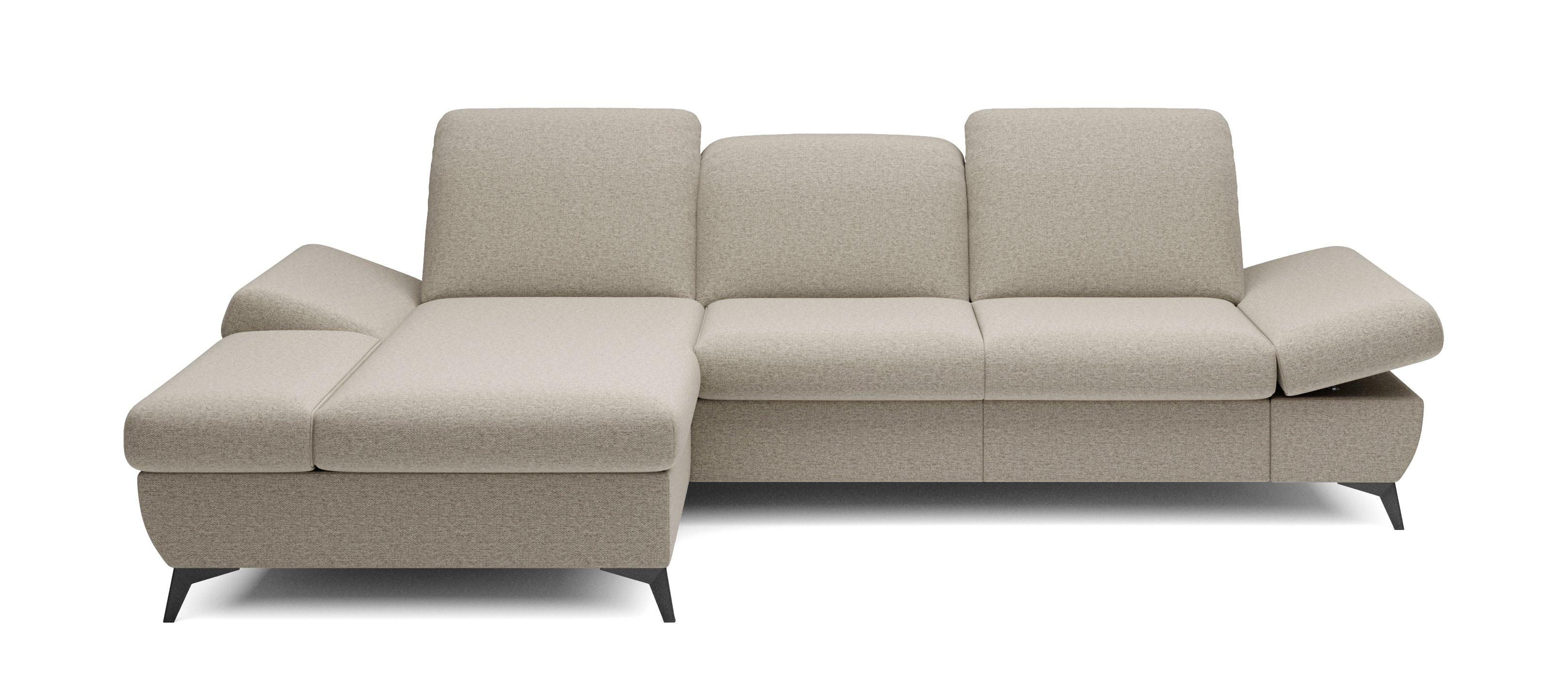 ECKSOFA FELICE L-S Beige Geflochtener Stoff mit Schlaffunktion - Beige, Holz (284/166cm) - MASSENO