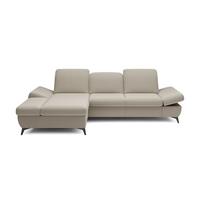 ECKSOFA FELICE L-S Beige Geflochtener Stoff mit Schlaffunktion - Beige, Holz (284/166cm) - MASSENO