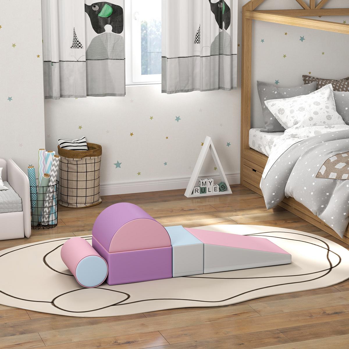 BAUSTEINSET 5er-Set Schaumstoff Bausteine Bauspielzeug für 1-3 Jahre alt Kinder - Pink, Kunststoff (40.6/20.3/40.6cm) - HOMCOM