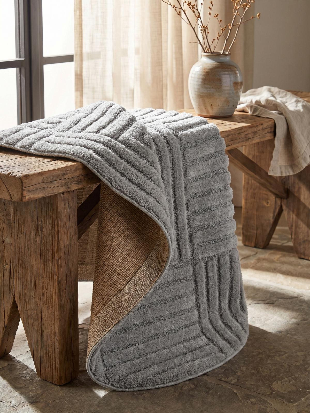 TEPPICH Hochflor RIGI in Silber, mit Cord-Streifen-Patchwork, Ø 80 cm - Silberfarben, Textil (80/80cm) - KADIMA DESIGN