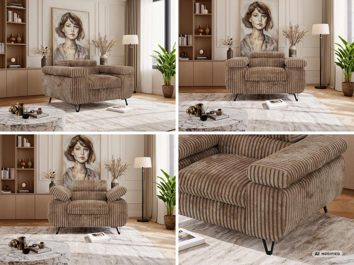 SESSEL PETER 1 - Braun Cord - Schwarz/Braun, Textil/Metall (126/76/99cm) - MKS