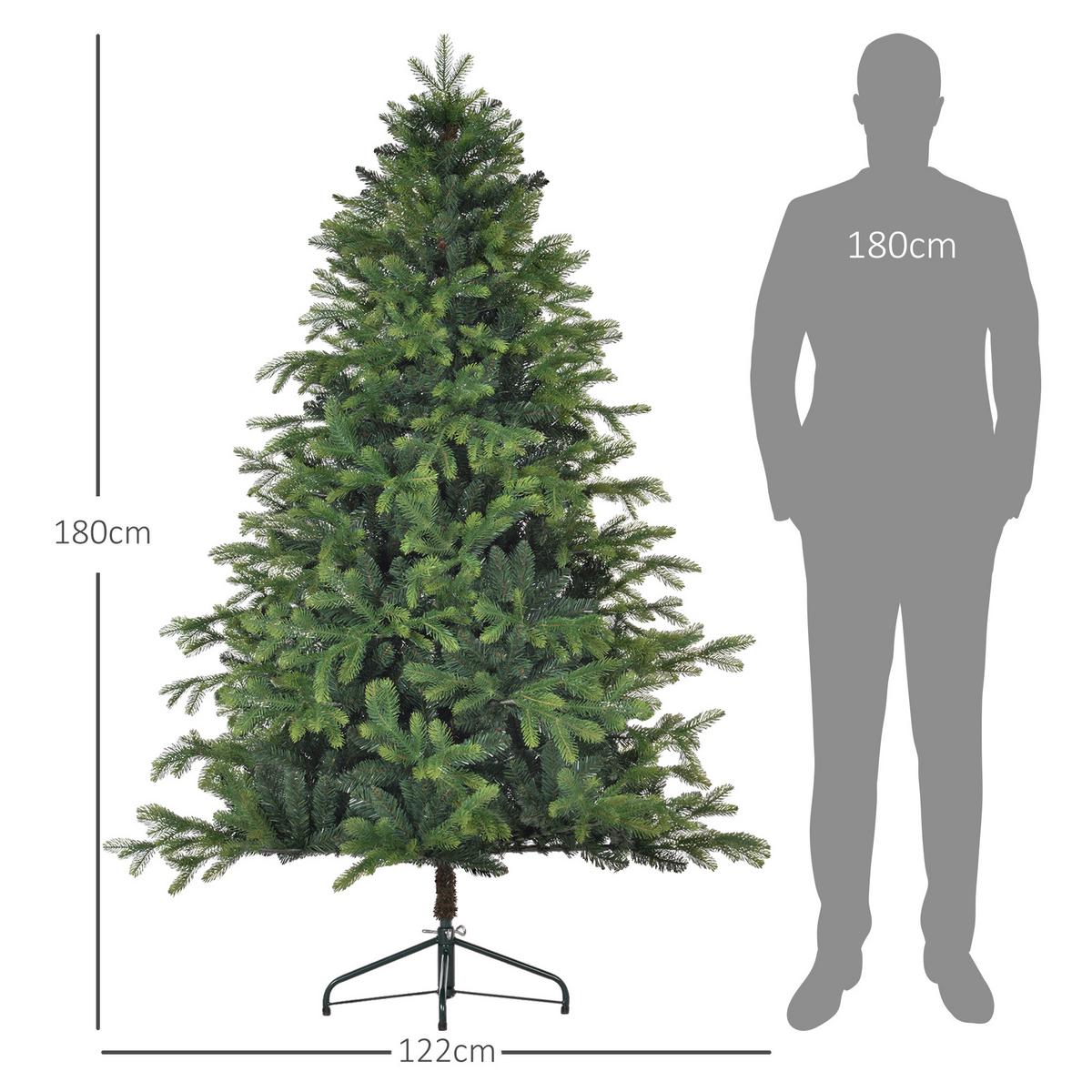 KÜNSTLICHER Weihnachtsbaum, 183 cm Christbaum mit 1700 Spitzen für Weihnachten - Grün, Kunststoff (183cm) - HOMCOM